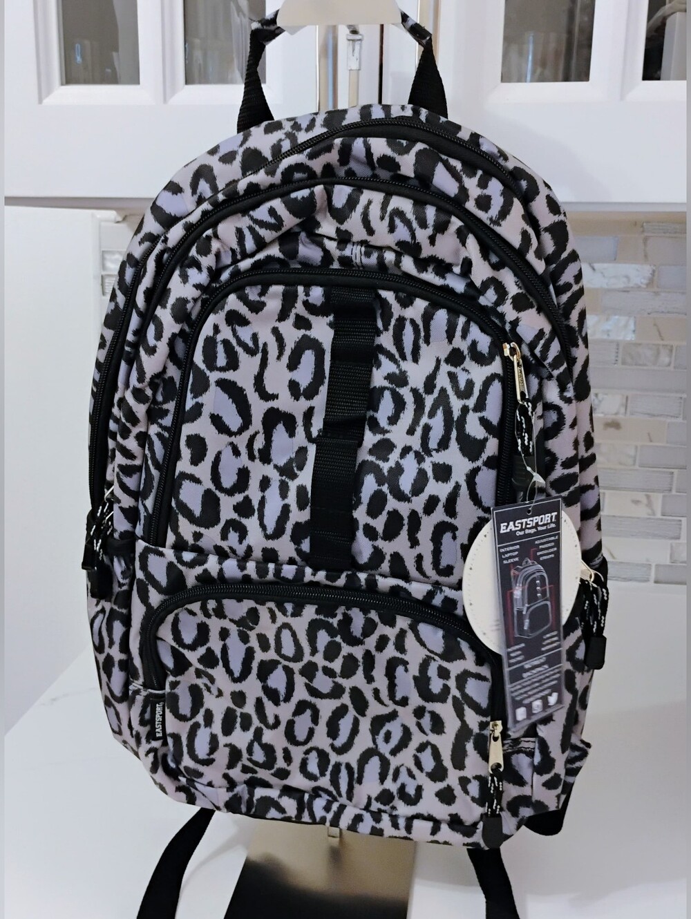 NWT Eastsport Laptop Backpack - Purple, Black, Gray Leopard Print - Picture 2 of 15